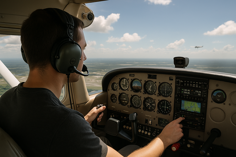 VFR pilot using ATC flight following while navigating near controlled airspace in a training aircraft