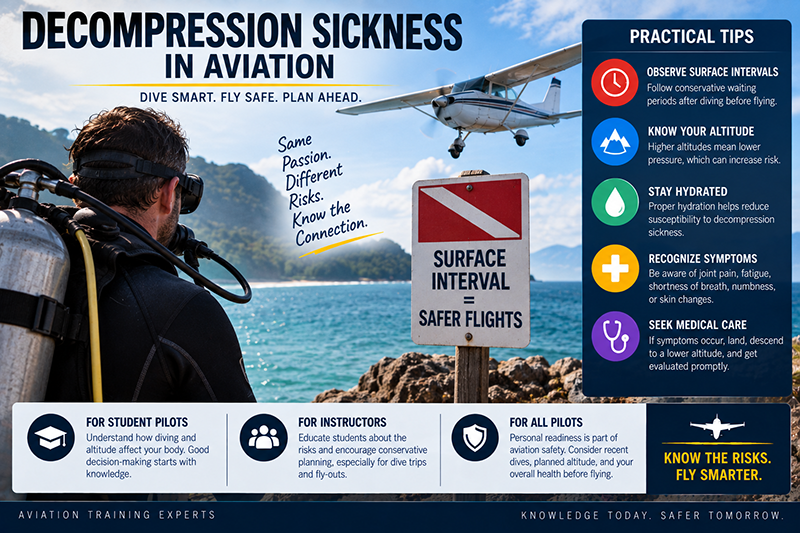 Pilot reviewing altitude planning after scuba diving near a light aircraft on a coastal ramp