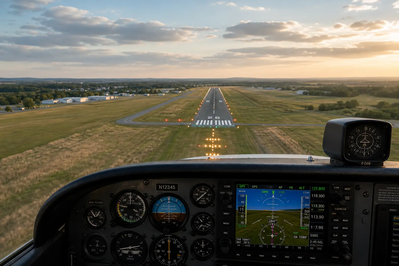 Aircraft on final approach with runway and glidepath in view