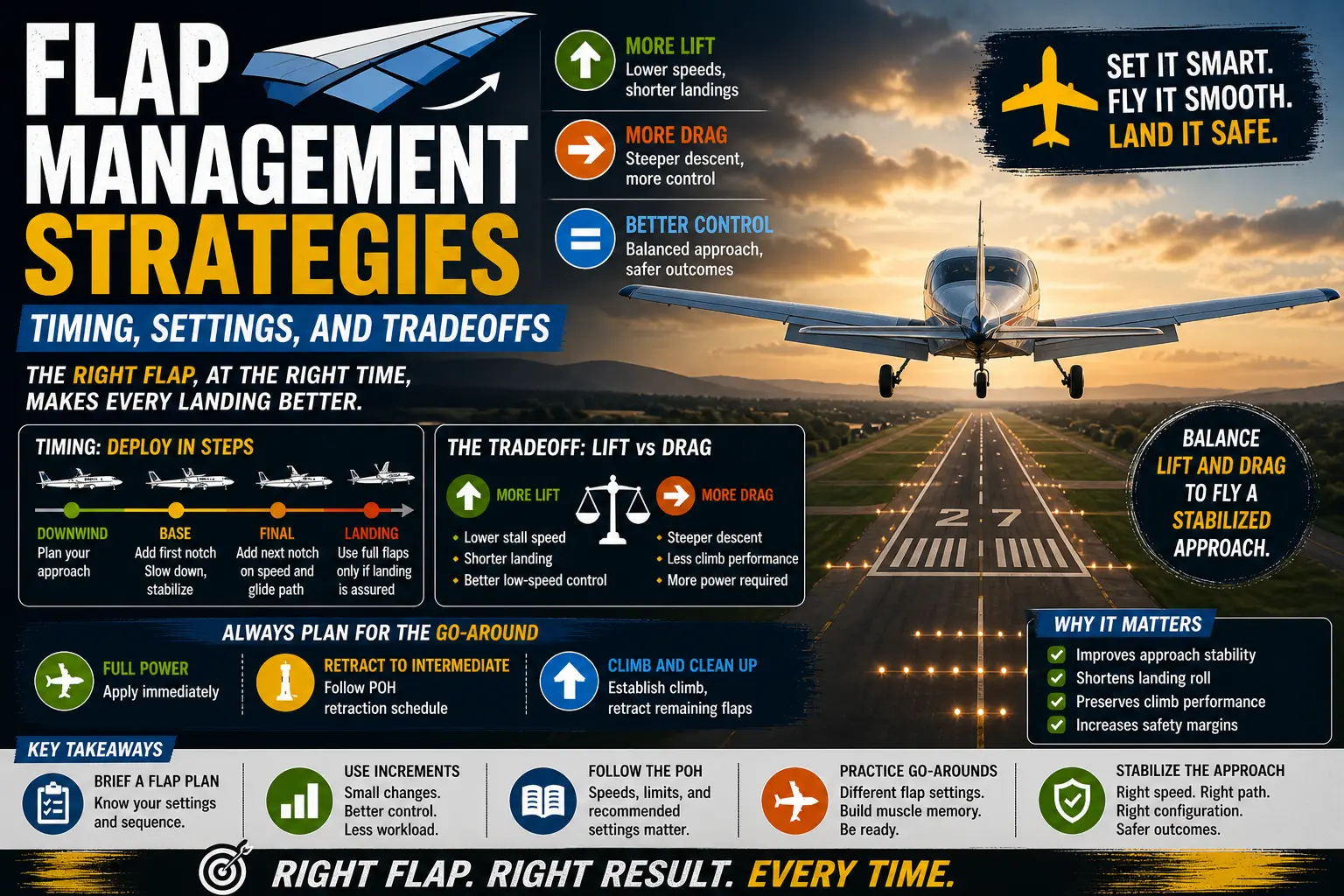 Pilot adjusting flaps in cockpit during approach demonstrating flap management strategies