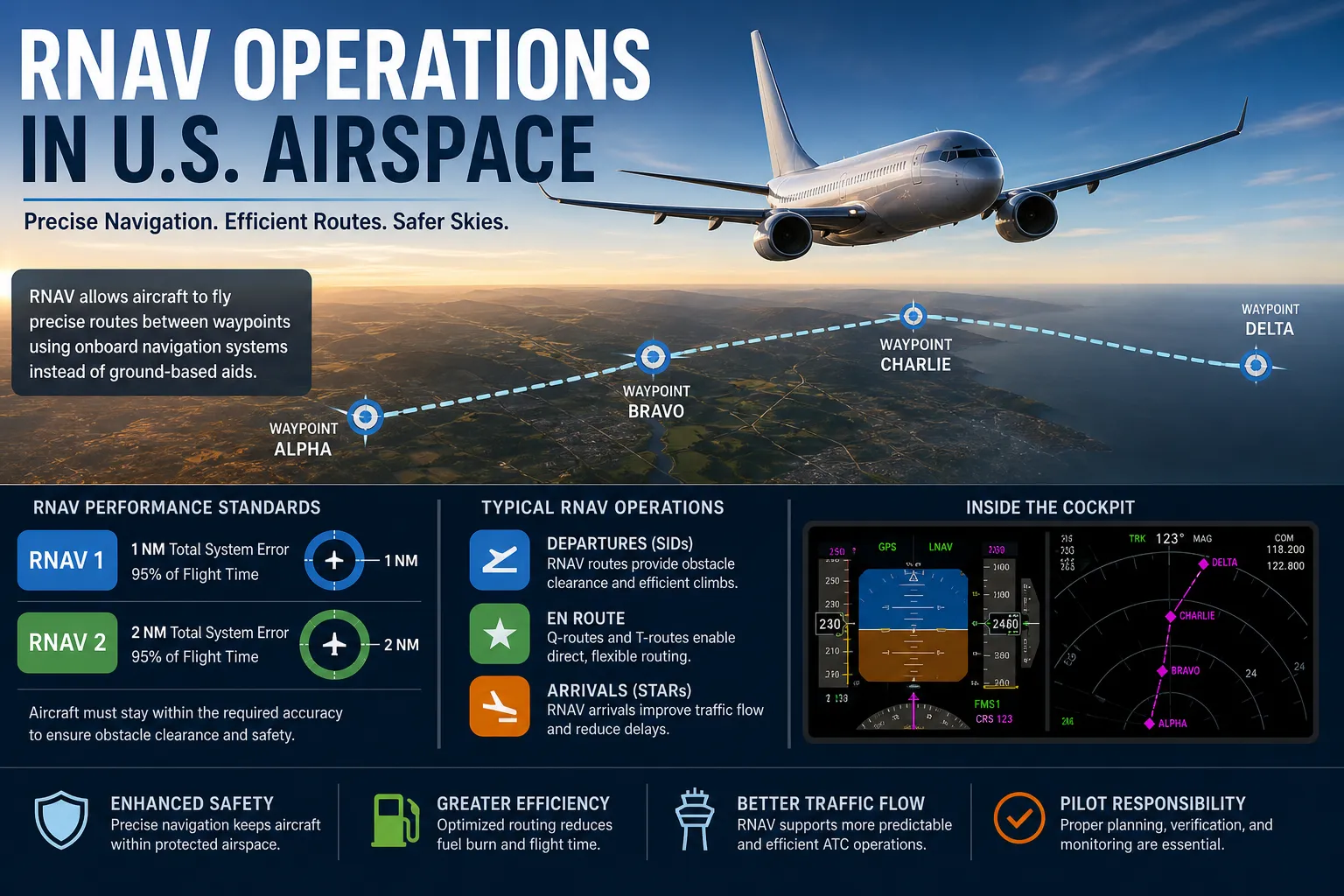 RNAV Operations in U.S. Airspace: A Complete Guide to FAA RNAV 1 and RNAV 2 Navigation