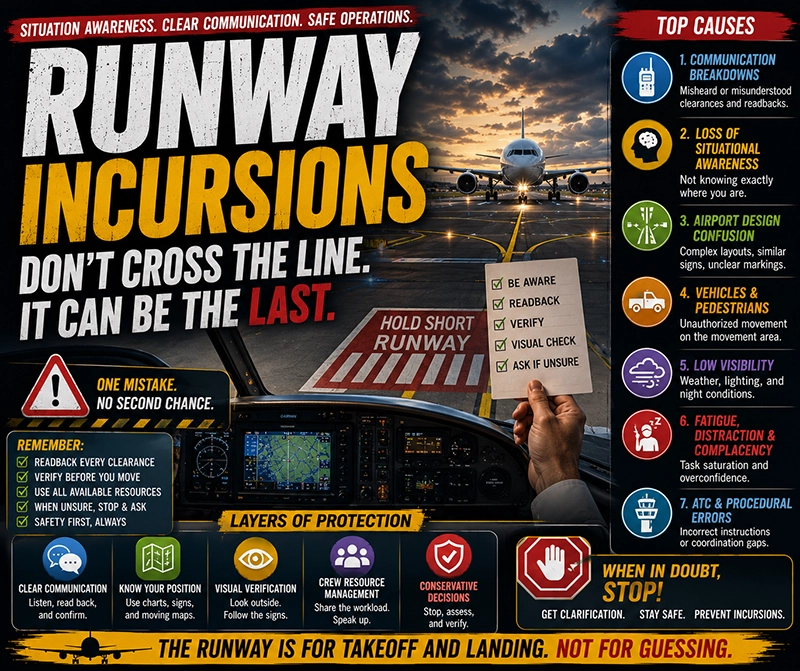 General aviation aircraft taxiing past runway hold-short markings at dusk with illuminated taxiway lights and signage