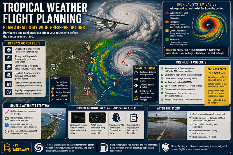 Pilot reviews tropical weather and coastal diversion options on a tablet before flight planning