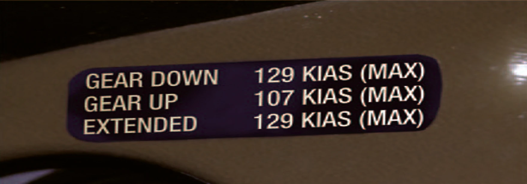 Placarded gear speeds in the flight deck.