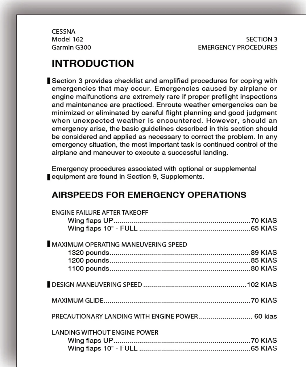 Example of a POH Emergency Procedures section.