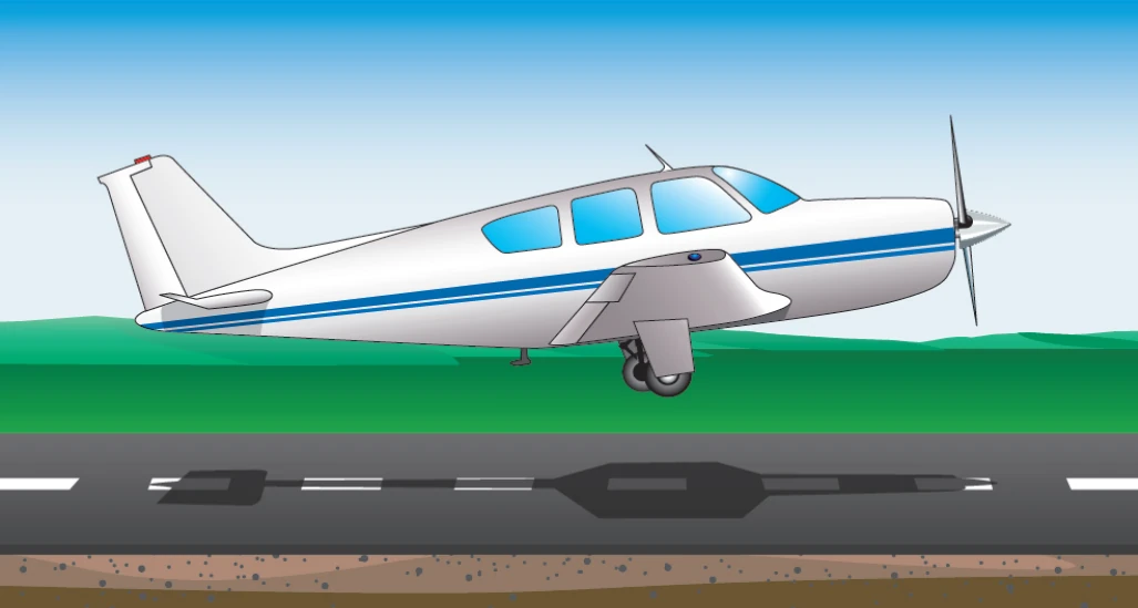 Landing with nose-wheel retracted.
