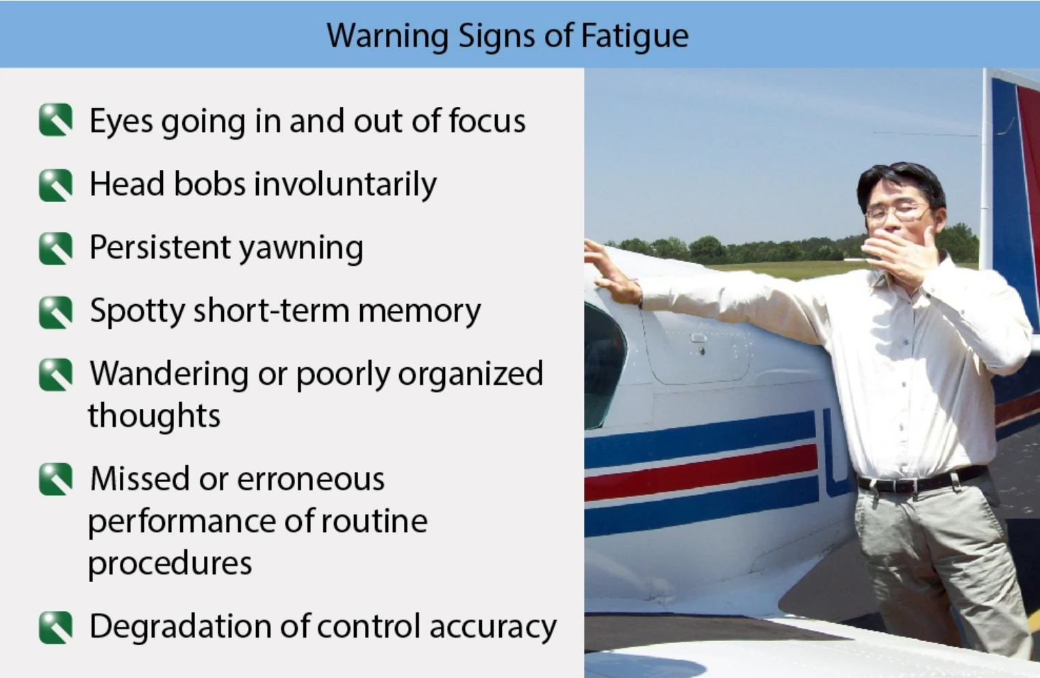 Figure 1-6. Fatigue is a threat to aviation safety because it impairs alertness and performance.