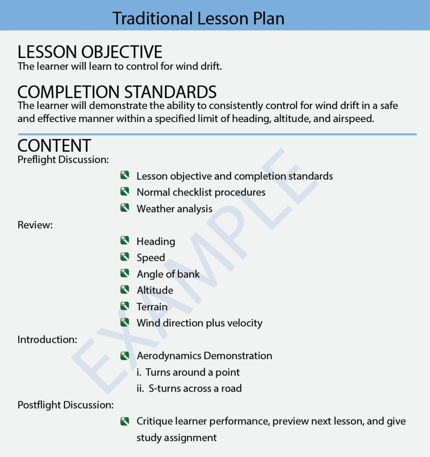 Figure 7-6. Example of a traditional training lesson plan.