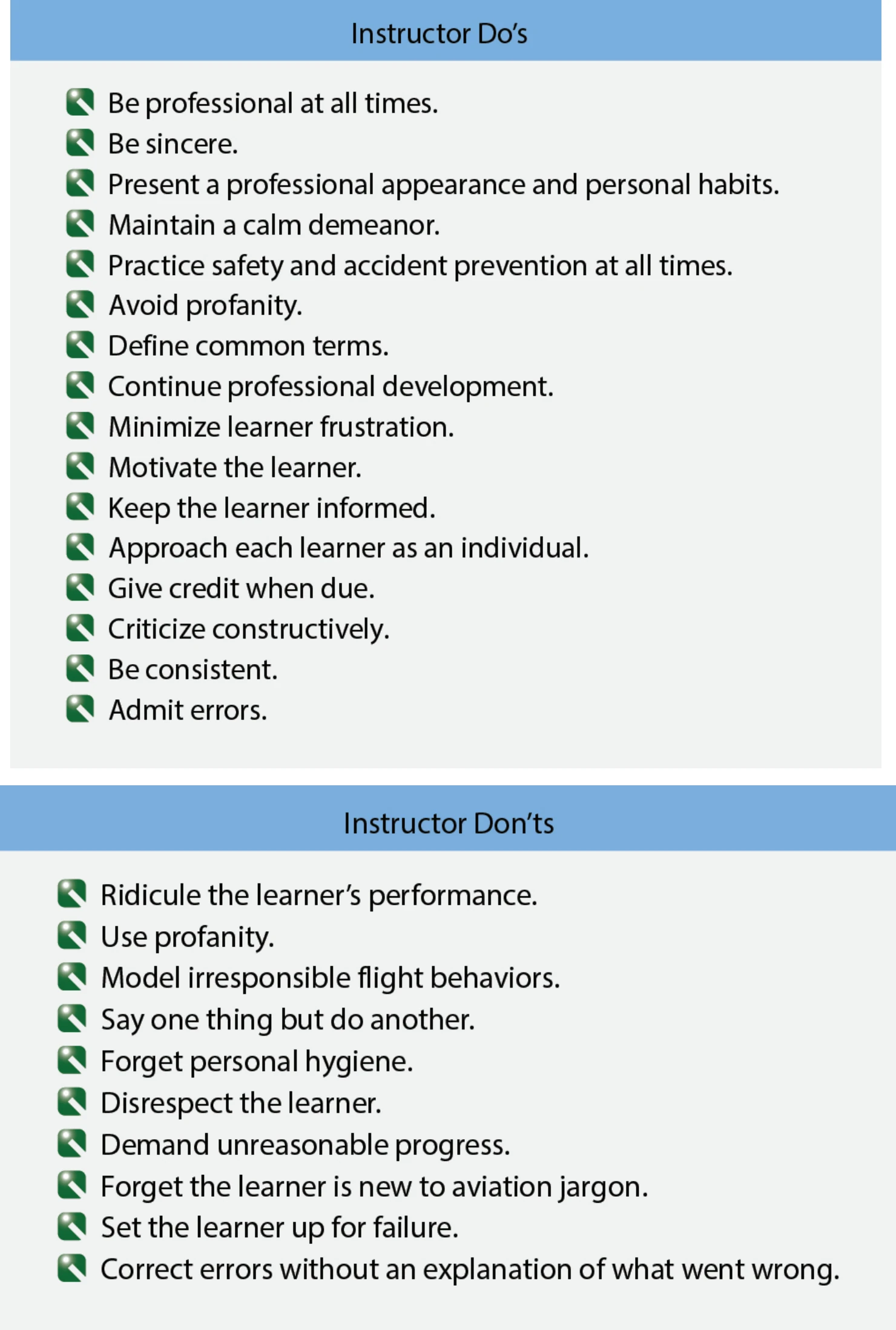 Figure 8-7. Guidelines for an aviation instructor.