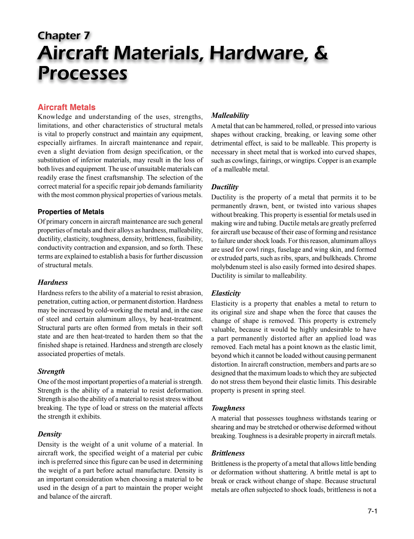 Chapter 7 opener: Aircraft Materials, Hardware, & Processes.
