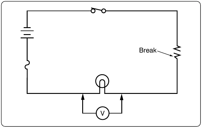 Figure 12-175. Voltmeter across a lamp in an open circuit.