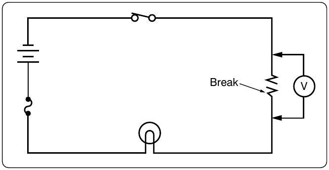 Figure 12-176. Voltmeter across a resistor in an open circuit.