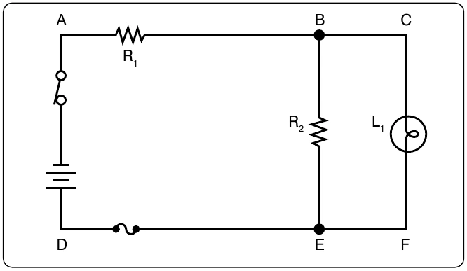Figure 12-190. Using the voltmeter to troubleshoot a series-parallel circuit.