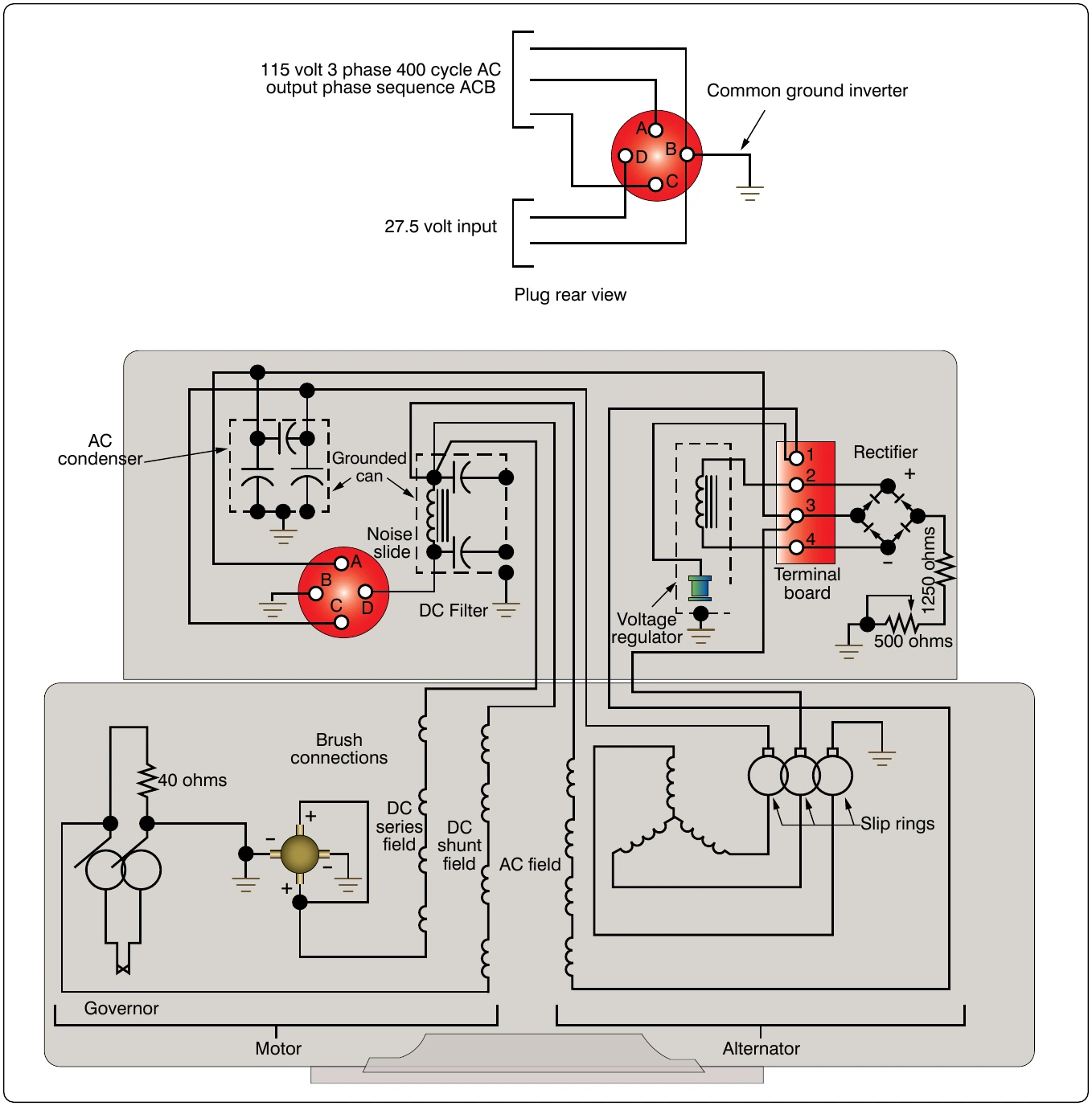 Figure 12-202. Internal wiring diagram of three-phase, revolving armature.