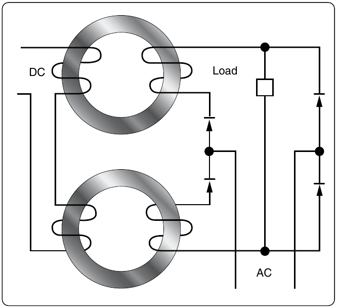 Figure 12-249. Self-saturating, full-wave magnetic amplifier.