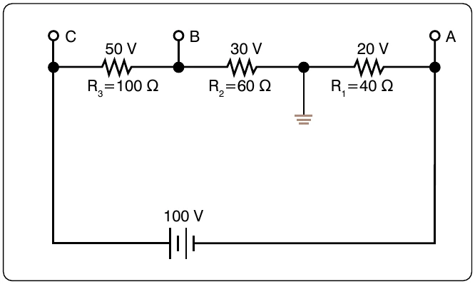 Figure 12-91. Positive and negative voltage on a voltage divider.
