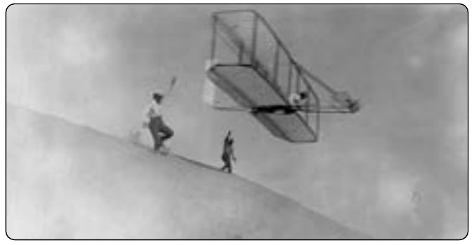 Figure 14-11. The Wright Brothers on December 17, 1903, flying over the dunes at Kitty Hawk with their Wright Flyer.