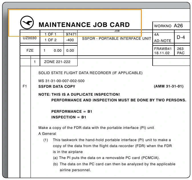 Figure 14-35. A sample picture of a maintenance job card that explains the steps of each maintenance task.