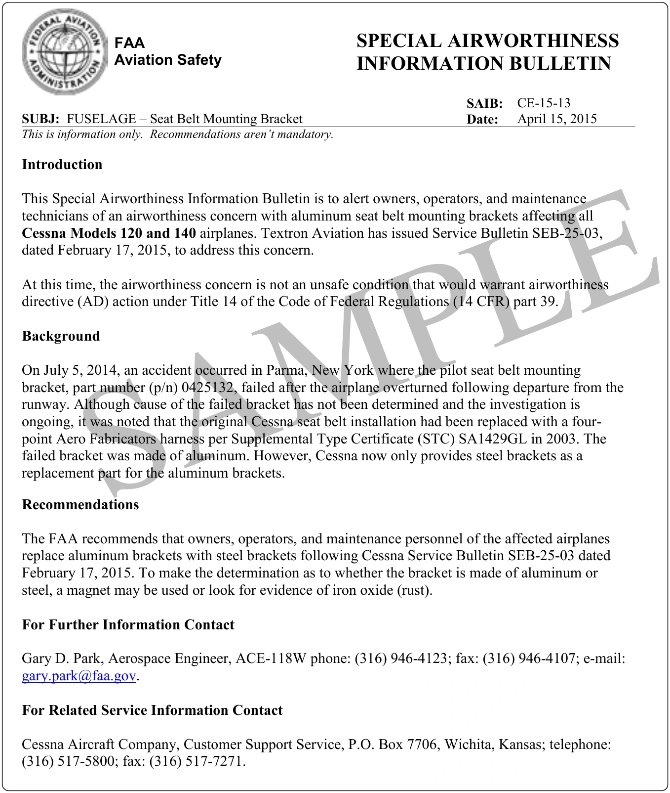 Figure 2-13. Special Airworthiness Information Bulletin (SAIB).