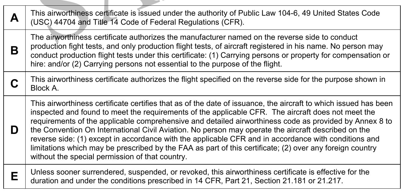 Figure 2-21. FAA Form 8130-7, Special Airworthiness Certificate.