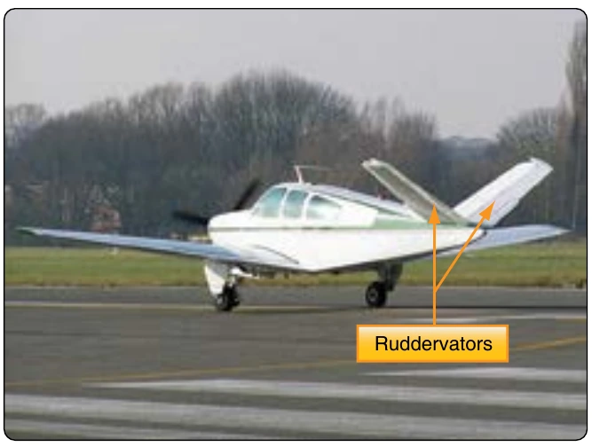 Figure 5-67. Ruddervators on a Beechcraft Bonanza provide pitch control.