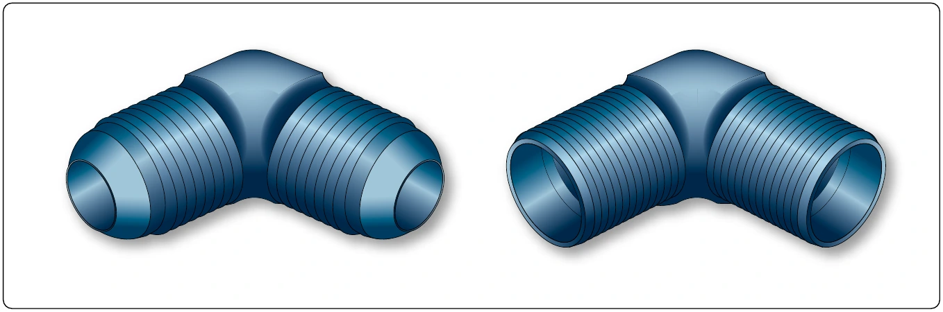 Figure 9-21. AN flared (left) and MS flareless fitting (right).