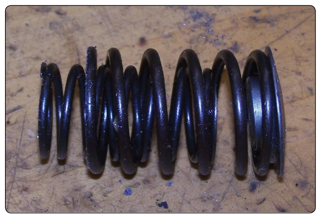 A typical set of valve springs used to dampen oscillations. Multiple springs are used to protect against breakage.