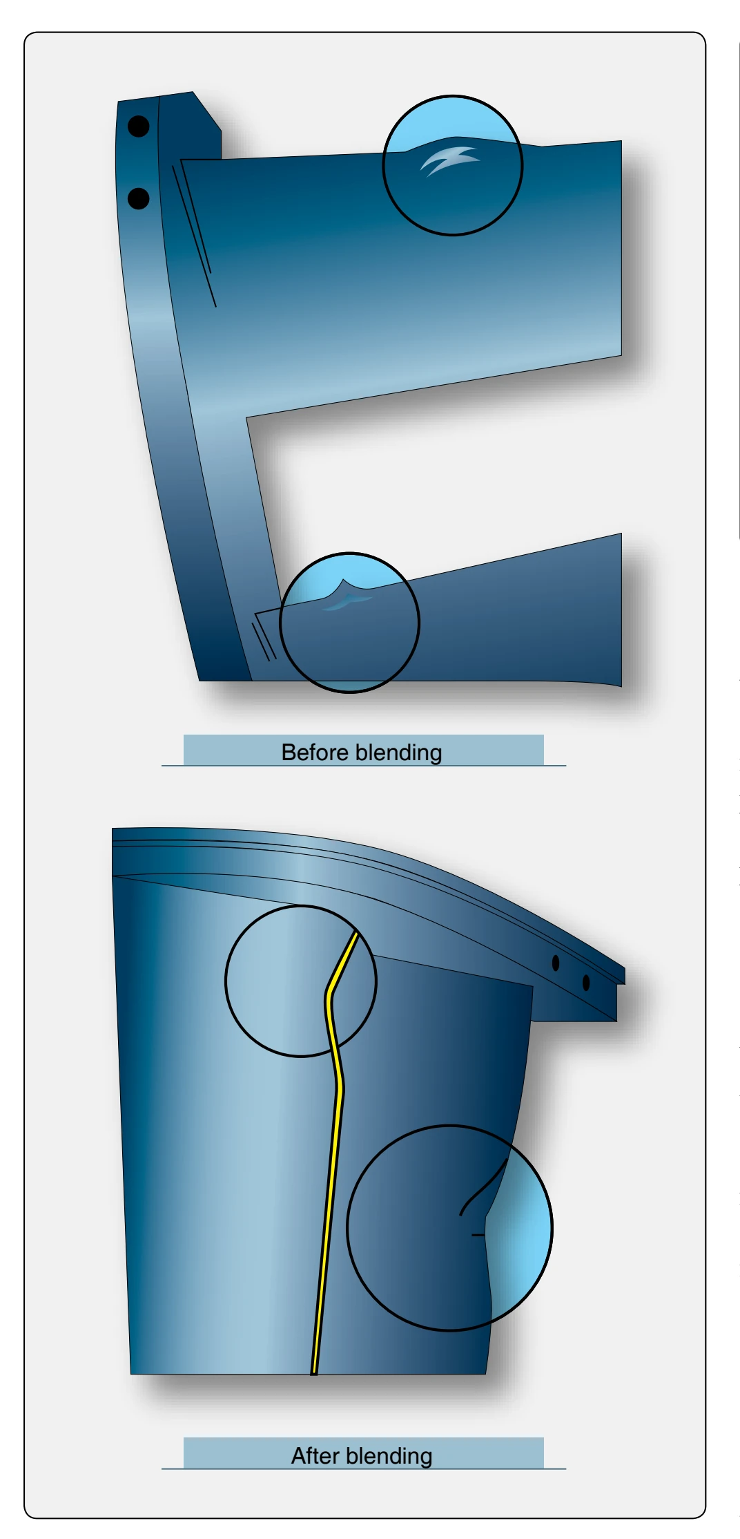Guide vane trailing edge damage.
