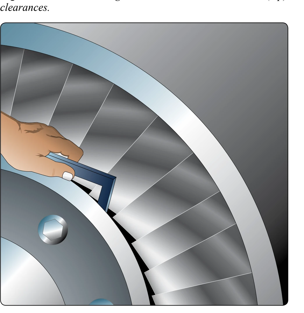 Measuring turbine wheel to exhaust cone clearance.