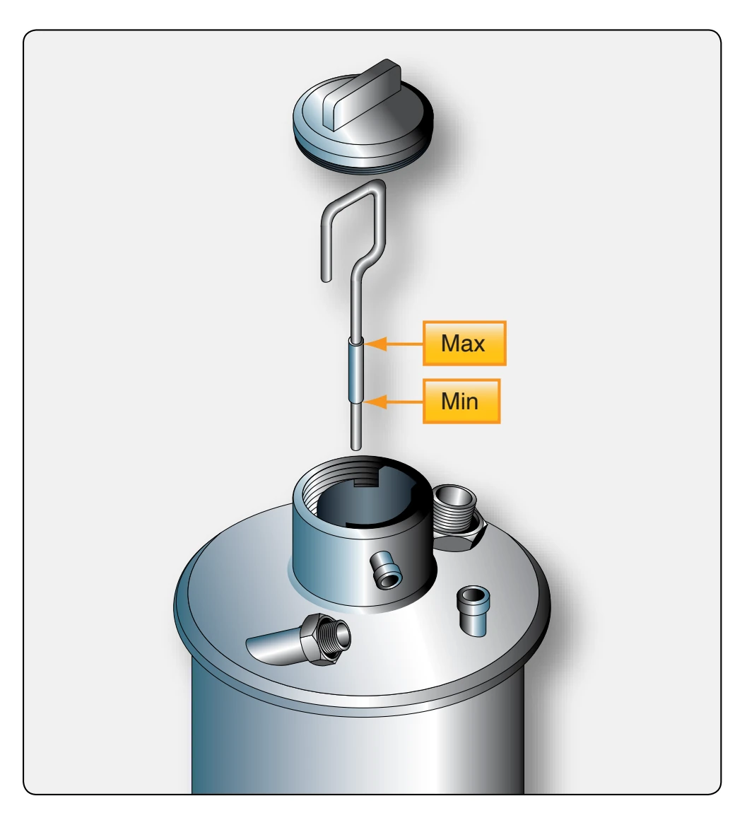 Oil dipstick minimum and maximum marks.