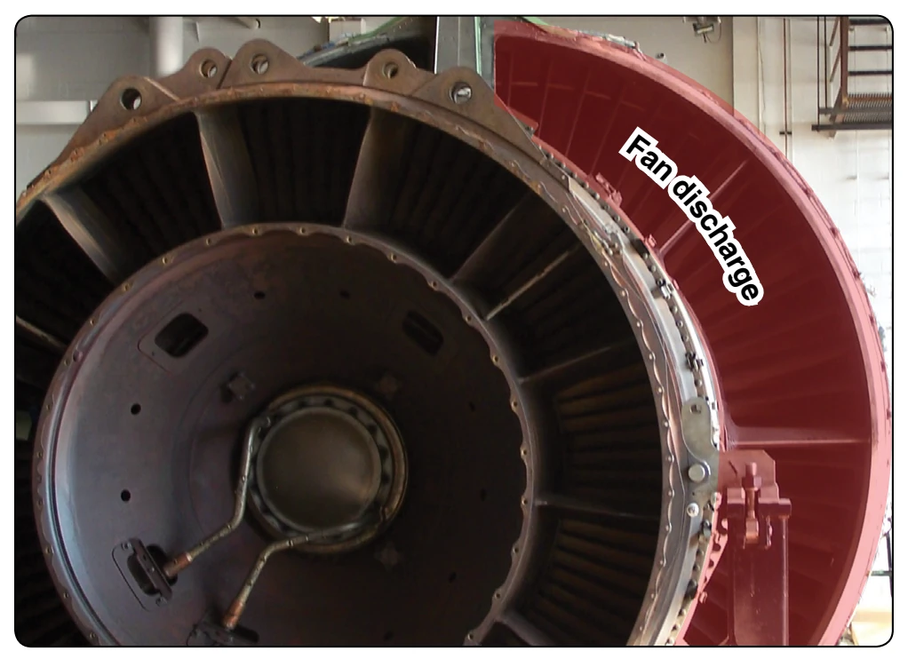 Air from the fan exhaust can be discharged overboard through short ducts directly behind the fan.