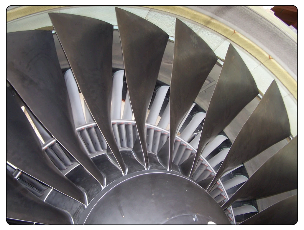 Fan air is directed through the fan blades and exit vanes.
