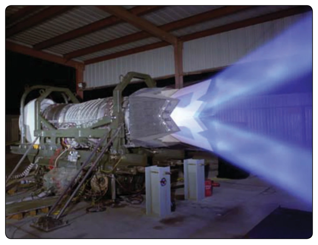 A pilot can direct thrust via the vectoring nozzle 20° up or down to increase flight maneuverability.