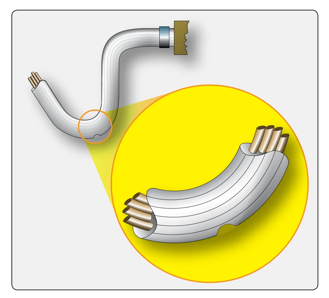 Drainage hole in low point of tubing.