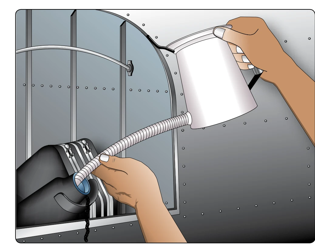 Filling an oil tank.