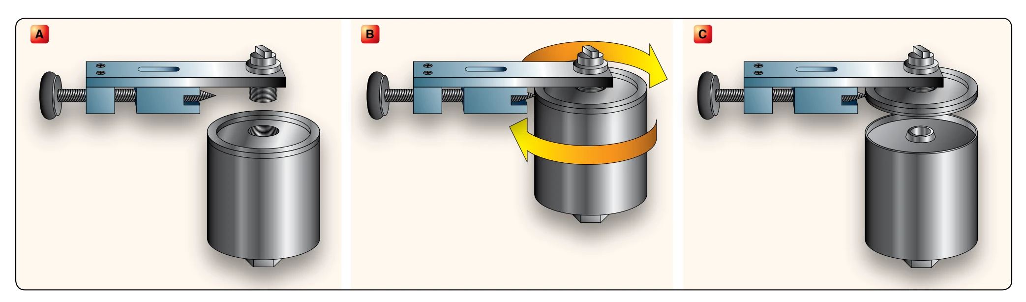 Cutting open a spin-on type oil filter using a special filter cutter.