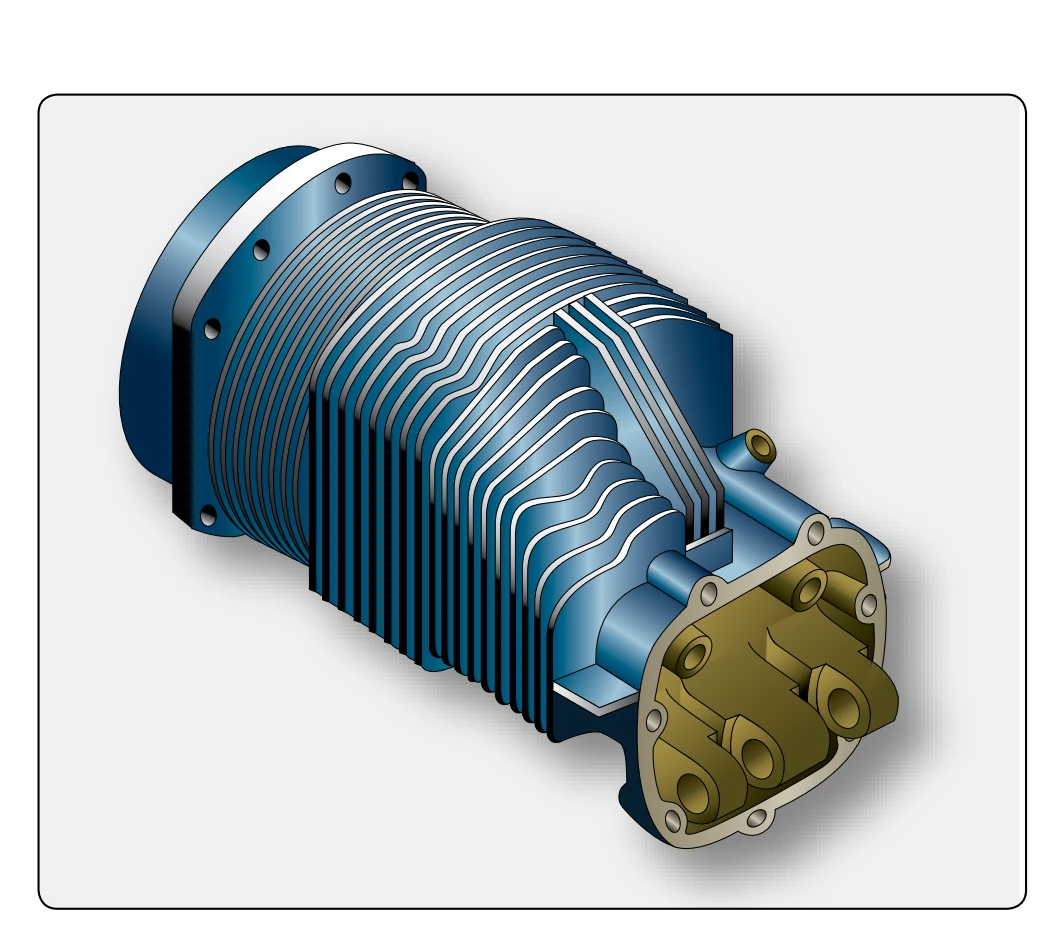 A cylinder head and fins.
