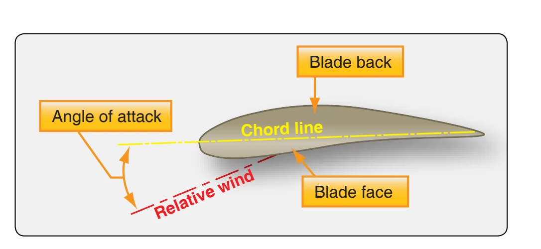 Cross-sectional area of a propeller blade airfoil.