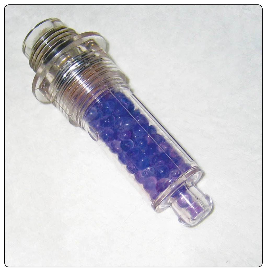 Dehydrator plug “blue” showing low humidity (Sacramento Sky Ranch).