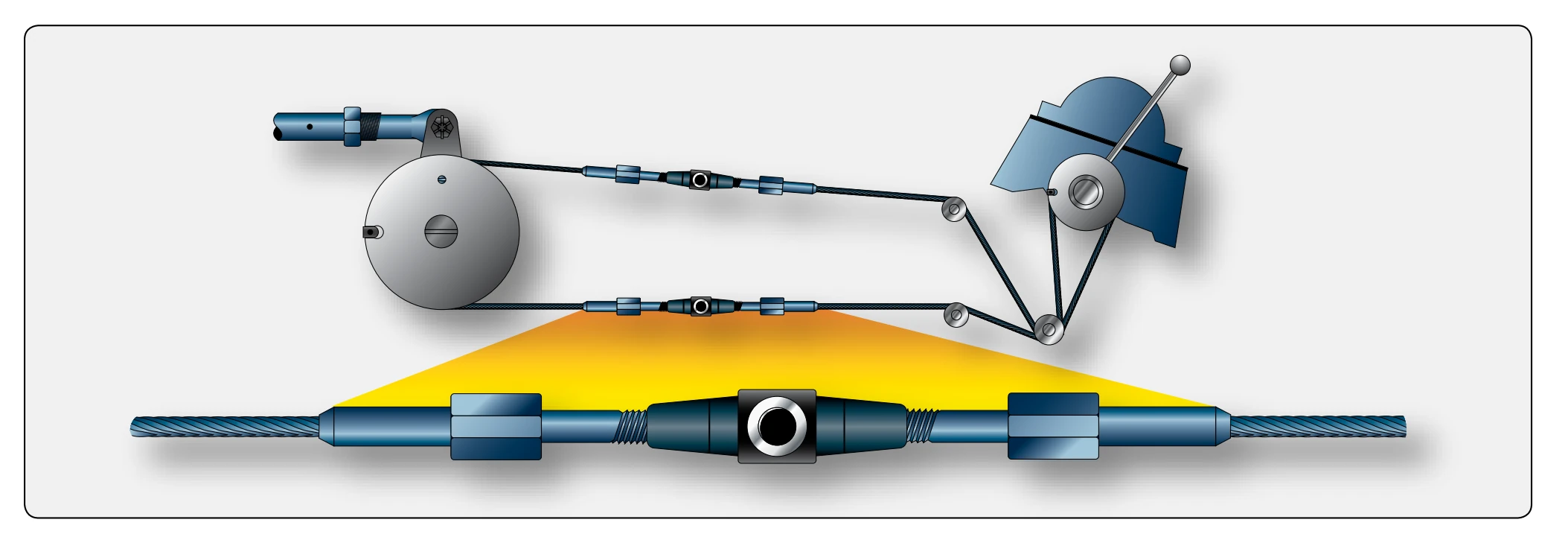 Engine control cable and turnbuckle assembly.