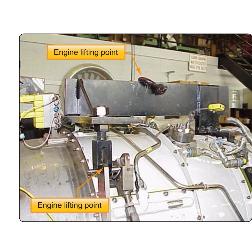 Hoisting sling attached to engine.