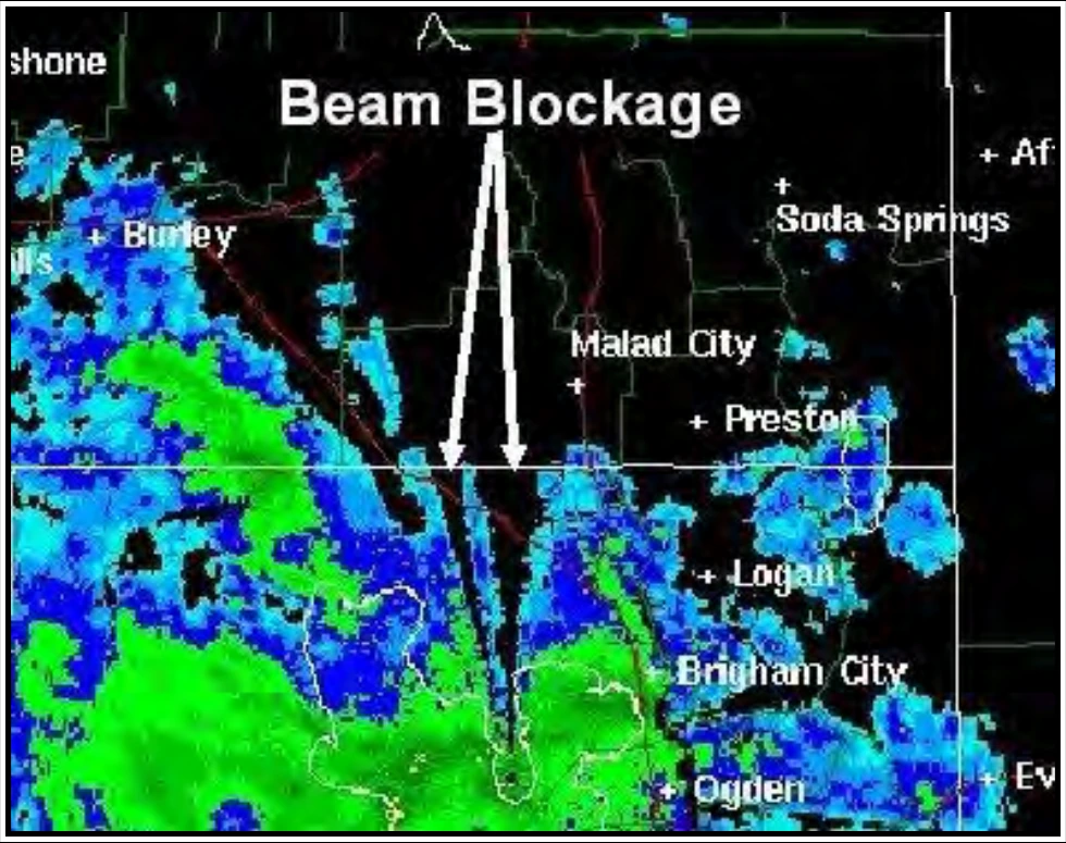 Figure 15-13. WSR-88D Weather Radar Beam Blockage on Base Reflectivity Product Example