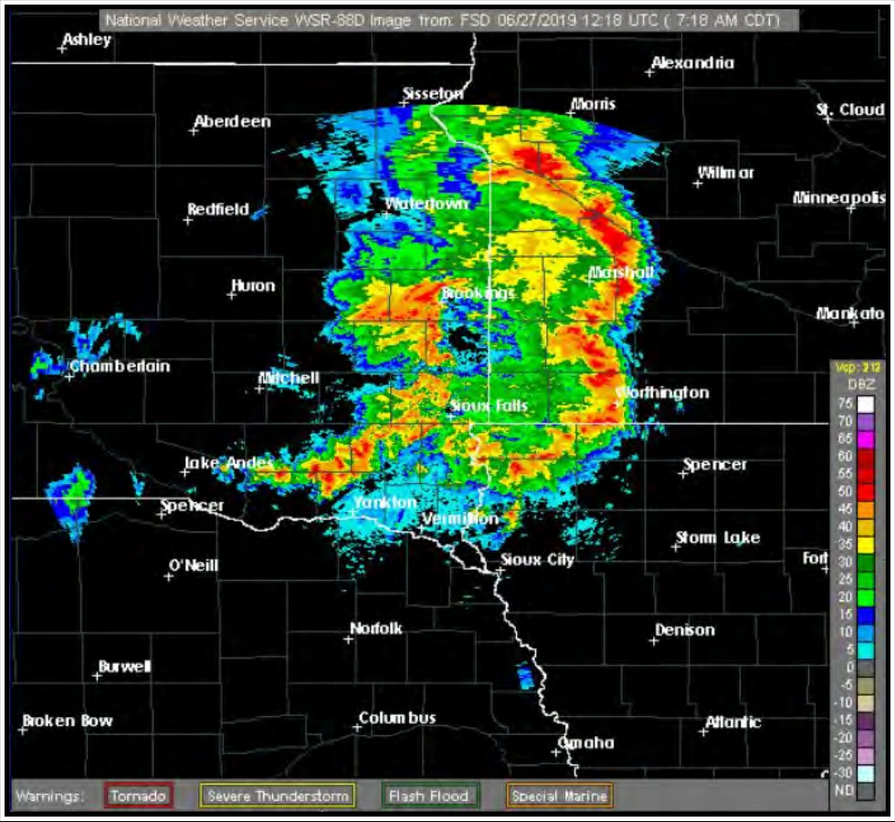 Figure 15-21. WSR-88D Weather Radar Convective Precipitation on the 0.5º Base Reflectivity Product Example