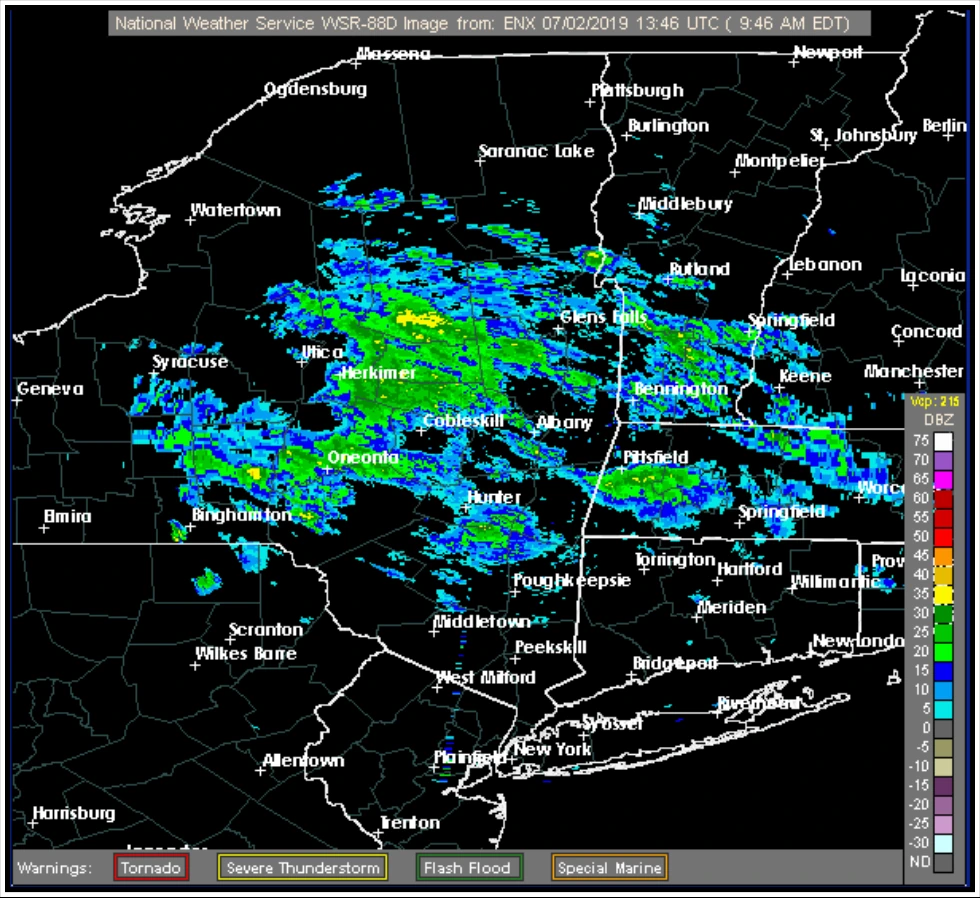 Figure 15-22. WSR-88D Weather Radar Stratiform Precipitation on the 0.5º Base Reflectivity Product Example