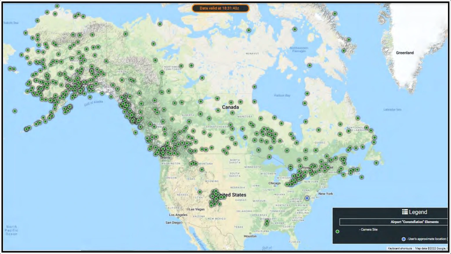 Figure 24-28. Map of the FAA’s Aviation Weather Camera Network in Alaska, the CONUS, and Canada