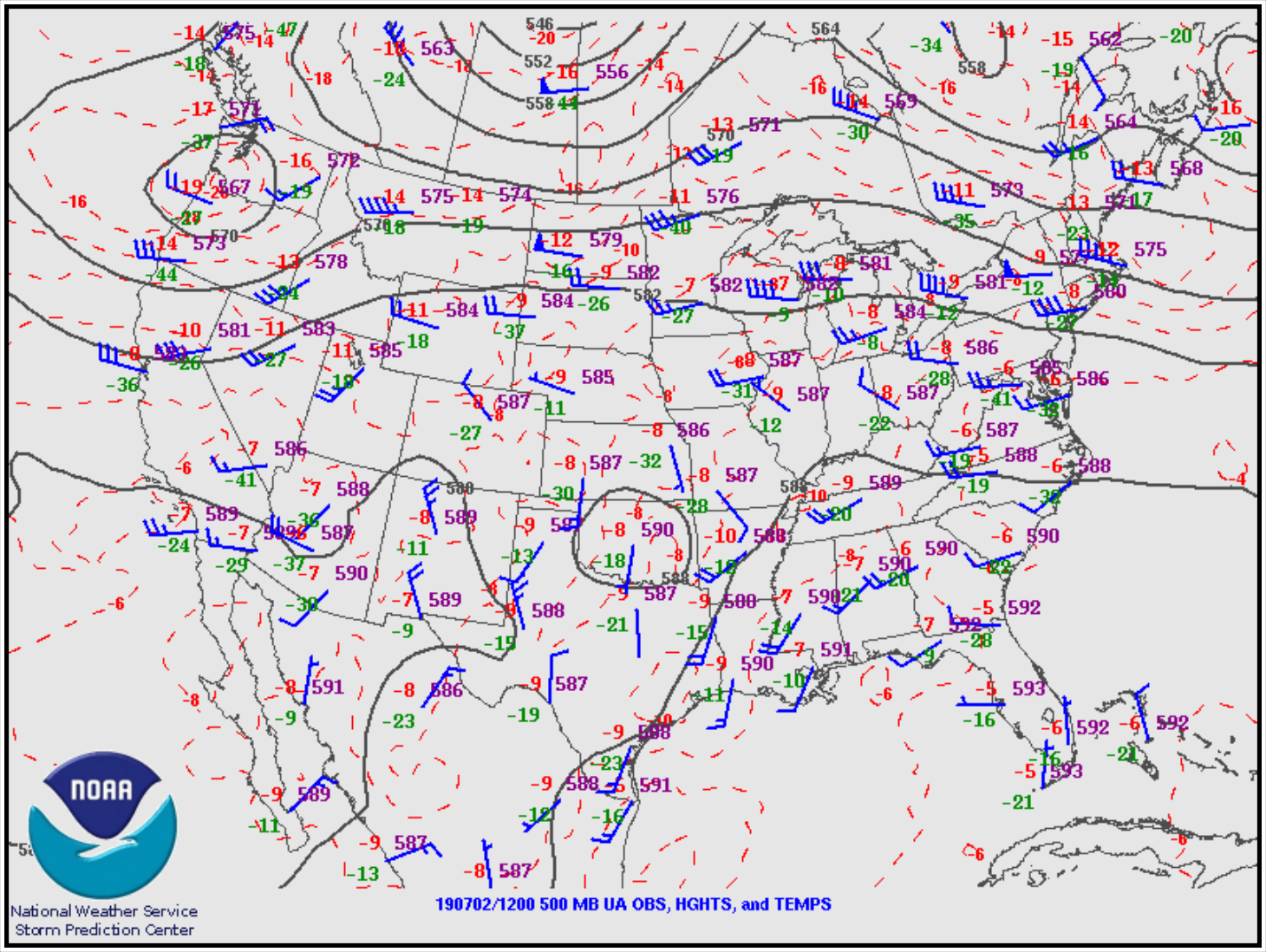 Figure 25-21. Example of a 500 mb Constant-Pressure Chart