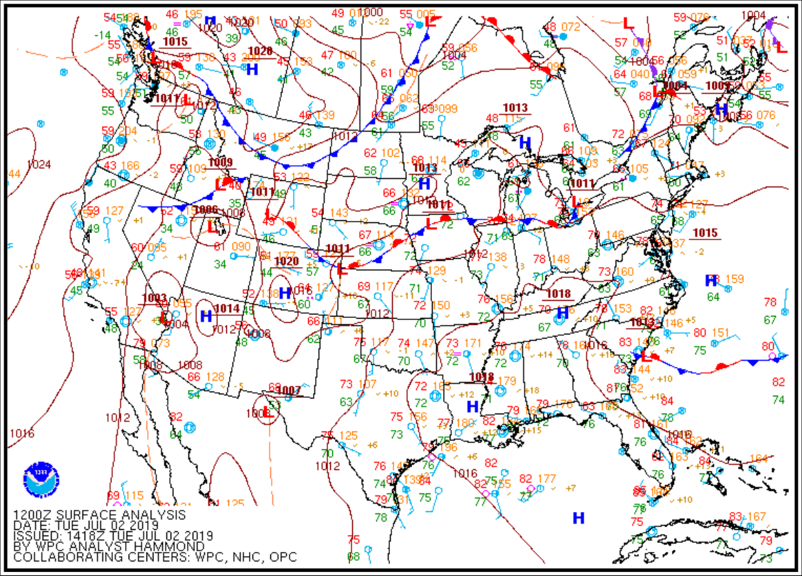 Figure 25-7. Example of a Surface Chart with Surface Observations