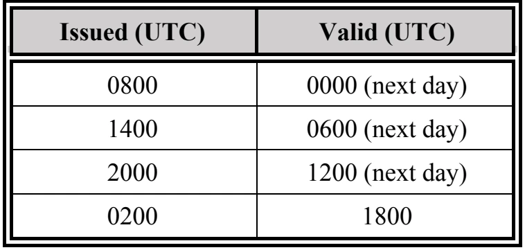 Table 27-11. Mid-Level SIGWX Chart Issuance Schedule