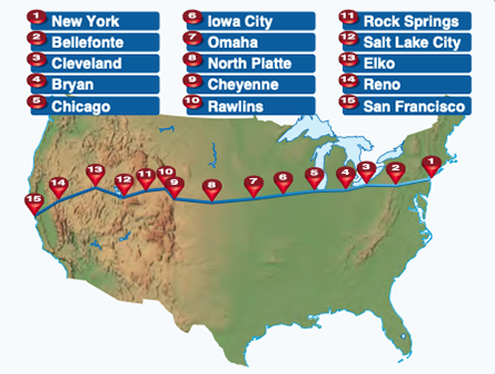 Figure 1-6. The transcontinental airmail route ran from New York to San Francisco.