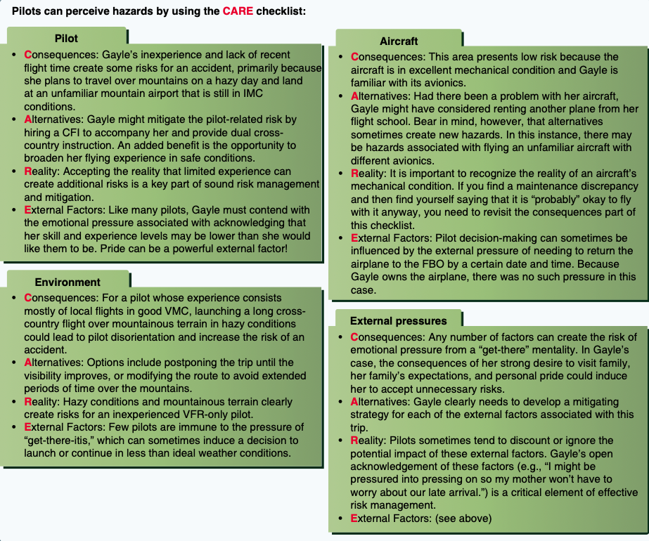 A real-world examples of how the 3P model guides decisions on a cross-country trip using the CARE checklist.
